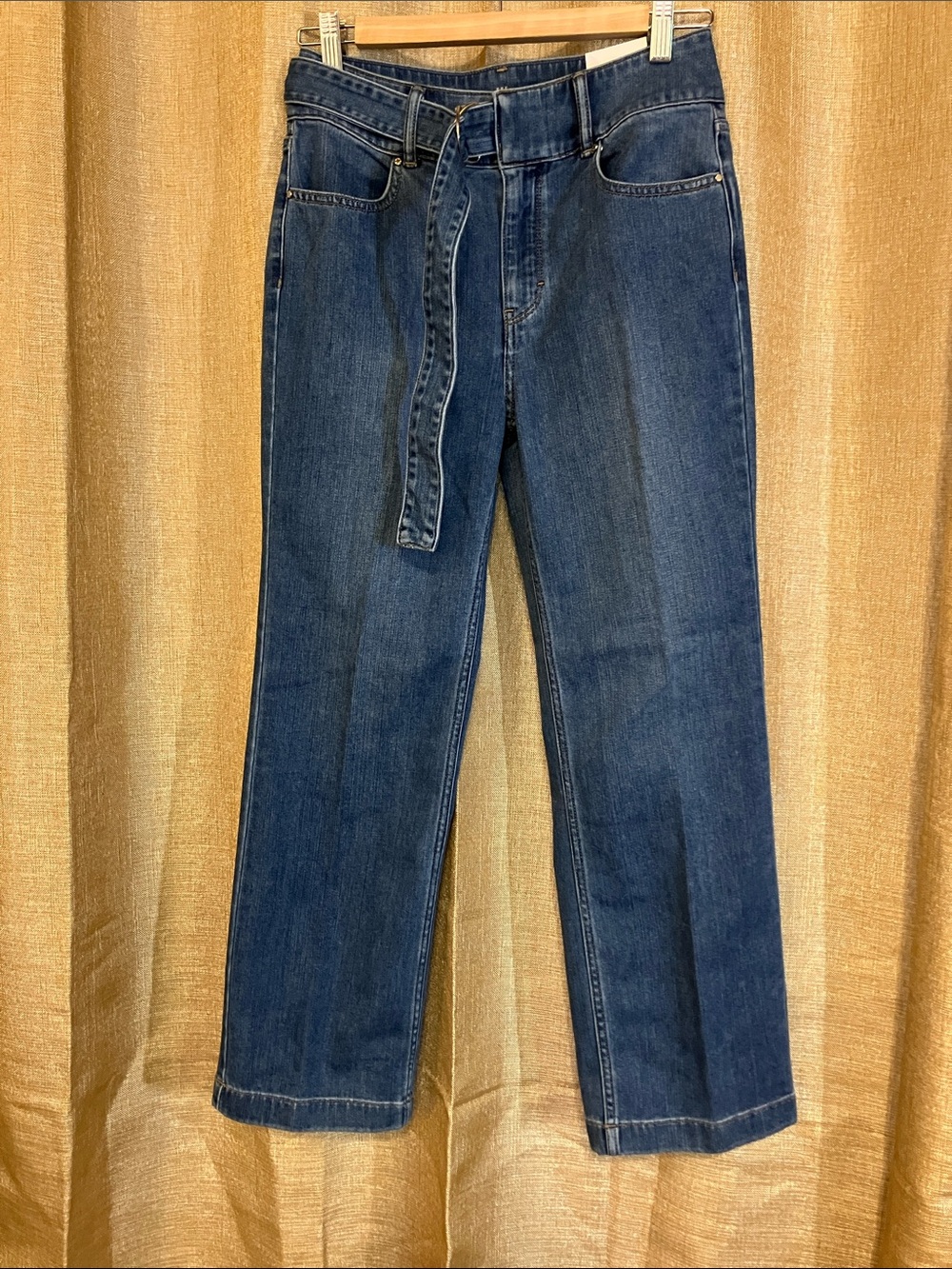 Women’s wide leg crop Jeans in Deep Blue with Waist Tie